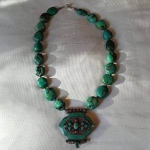 Tibetan necklace w/ turquoise, 925, & red coral
